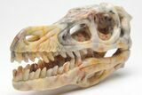 Carved Crazy Lace Agate Dinosaur Skull #208832-4